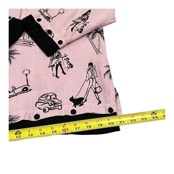 Vintage FC Fleece Chemise 100% Linen Blouse Top Women Size M/fun Print Made USA - Picture 8 of 16